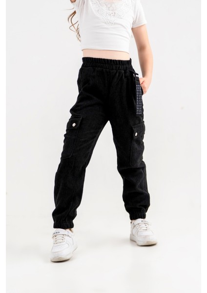 Kız Çocuk Beli ve Paçası Lastikli Kargo Cepli Pantolon G2526