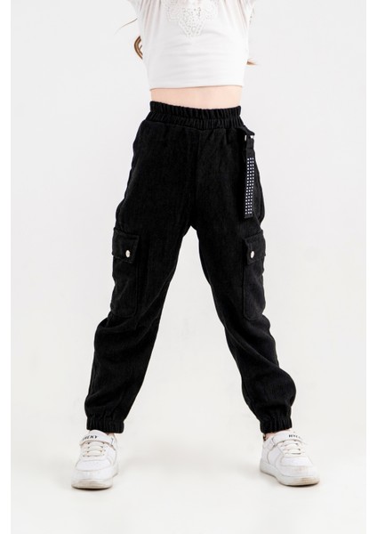 Kız Çocuk Beli ve Paçası Lastikli Kargo Cepli Pantolon G2526 fiyatları