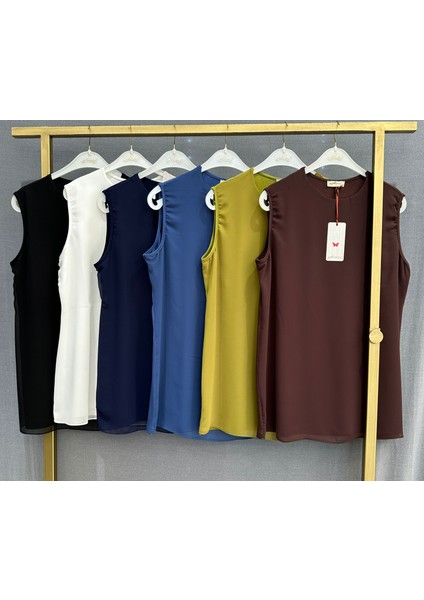 Efraze Sıfır Kollu Önü Şifon Penye Içlik Body Bluz Tunik 869 1283