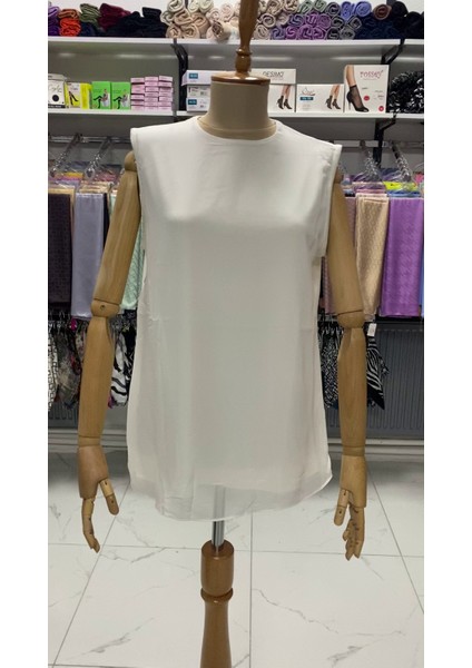 Efraze Sıfır Kollu Önü Şifon Penye Içlik Body Bluz Tunik 869 1283