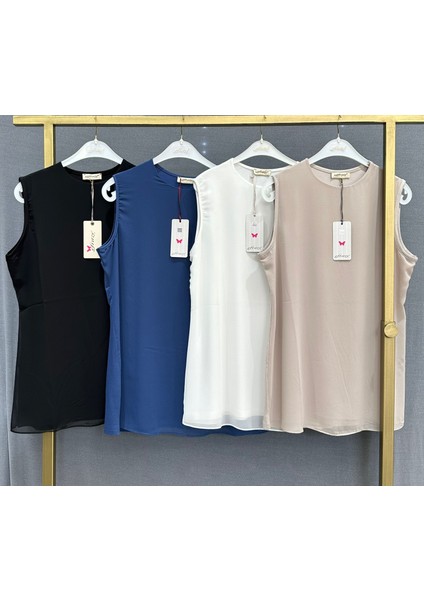 Efraze Sıfır Kollu Önü Şifon Penye Içlik Body Bluz Tunik 869 1283