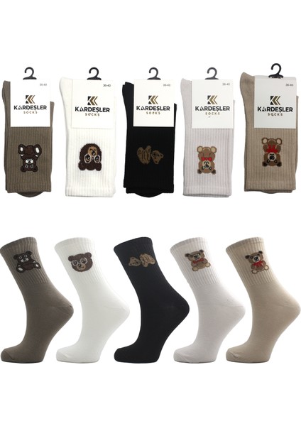 Kadın Çok Renkli Desenli Pamuklu Soket Çorap 5'li Paket