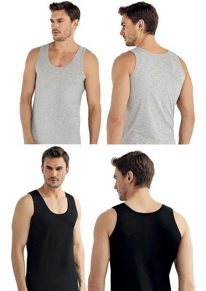 E005 6'lı Paket Erkek Pamuk 3gri-3siyah Atlet Xxxl
