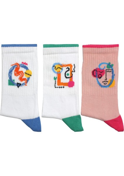 Kadın Çok Renkli Pamuklu Desenli Soket Çorap 3'lü Paket