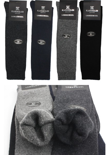 Erkek Diz Altı Lambswool Termal Yün Kışlık Havlu Kalın Çok Renkli Çorap 4'lü Paket