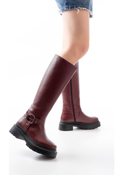 Bordo Fermuarlı Günlük Kadın Çizme fiyatları