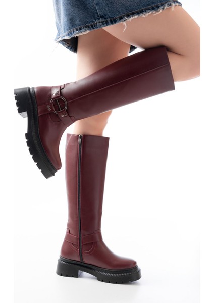 Bordo Fermuarlı Günlük Kadın Çizme fırsatları