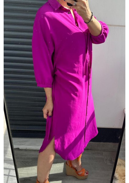 Gold Düğme Detaylı Gömlek Elbise Fuşya fiyatları