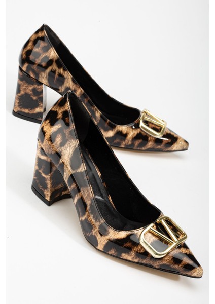 Lisse Leopar Rugan Toka Detaylı Kalın Topuklu Ayakkabı fiyatları