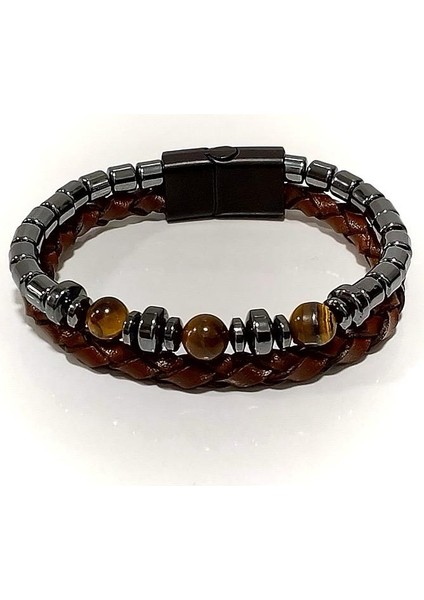 %100 Deri&hematit Kombin Erkek Bileklik Net 21CM (Türk El Üretimi) fiyatları