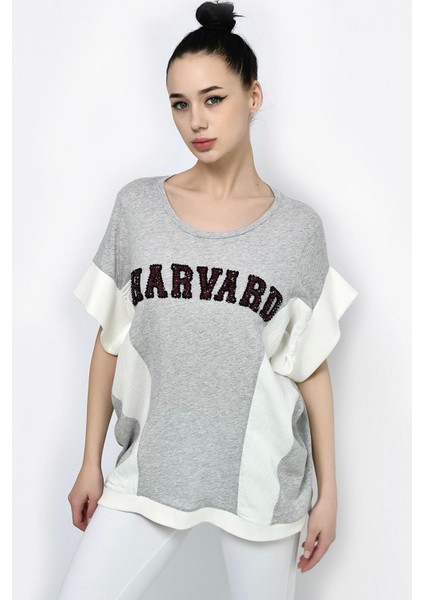 Harvard Baskılı Düşük Kol T-Shirt