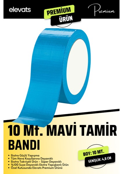 Premium 10M x 4.8cm Mavi Çok Amaçlı Tamir Bandı - Gri Tamir Bantı