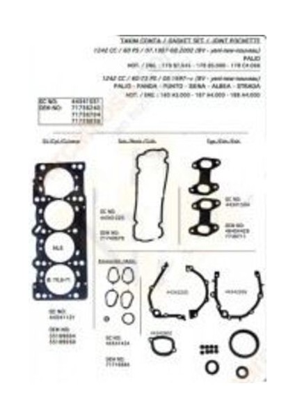 40340001 Motor Takım Contası Palio Punto 1.2 8V Panda Uno 60S 1.1 5888217