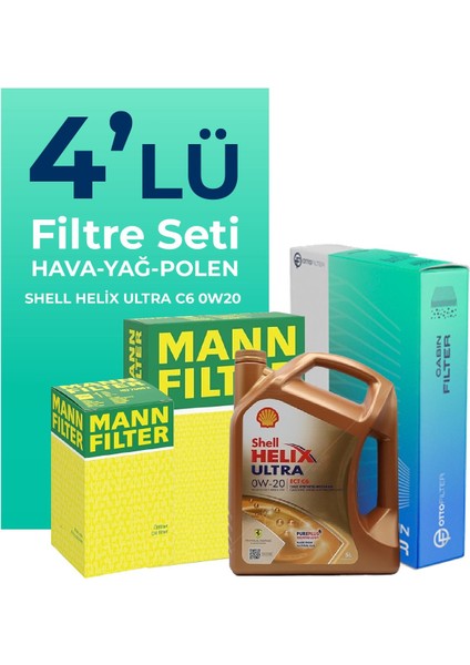 MANN BMW 4.20 Benzinli Filtre Bakım Seti Shell Motor Yağlı (2020-2024) 4 Lü