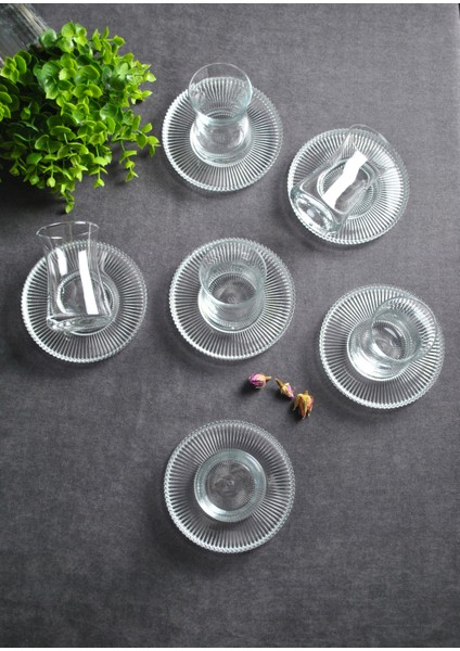 12 Parça Paşabahçe Heybeli Çay Bardağı ve Vargas Çay Tabağı Çay Seti