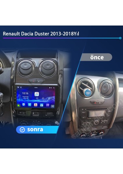 Renault Dacia Duster 2013-2018YIL/KABLOSUZ Carplay/gps/geri Vites Arka Görünümü ILE/9INÇ/4+32GB