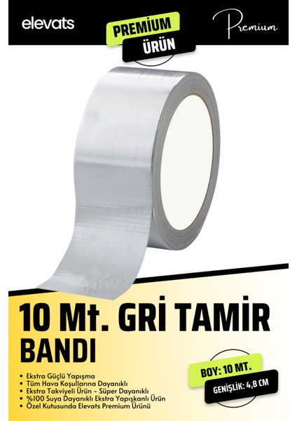 Premium 10M x 4.8cm Gri Çok Amaçlı Tamir Bandı - Gri Tamir Bantı