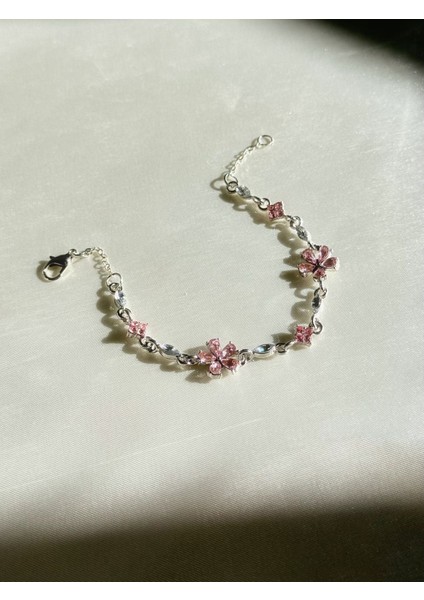 Zirkon Taşlı Pembe Sakura Çiçeği Bileklik fiyatları