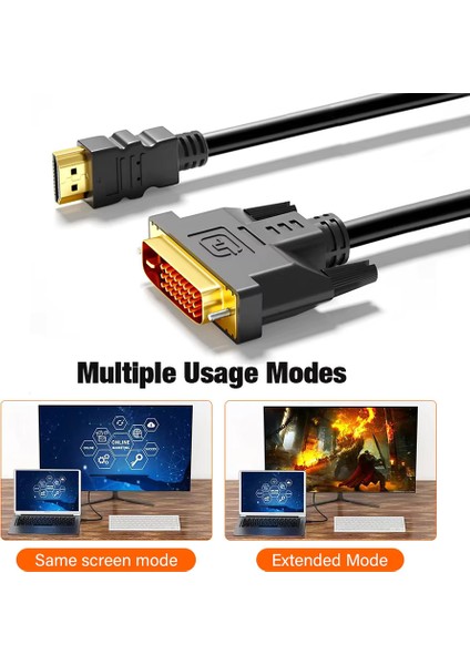 3 Metre HDMI To DVI 24+1 DVI To HDMI Kablo Altın Uçlu Hdmı-Dvı Kablosu Erkek Tv Hd Pc Projektör Ps4/3 Cabble