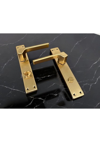 Zey Mat Altın Aynalı Wc Banyo Kapı Kolu Içeriden Sağ Basar 1 Takım