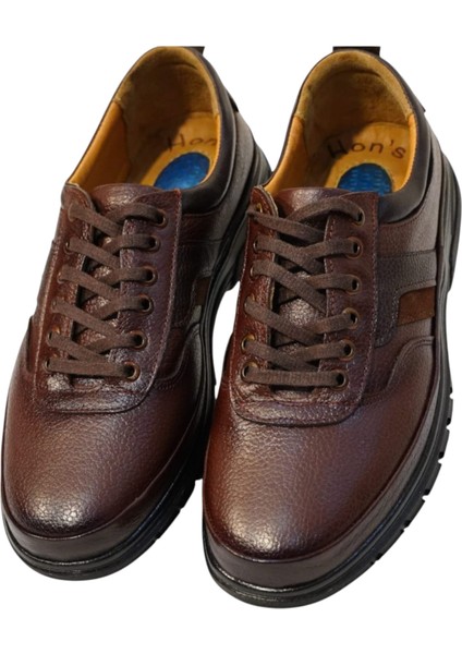Hakiki Deri Bağcıklı Erkek Kahverengi Ayakkabı Topuk jelli tabanlık fırsatları