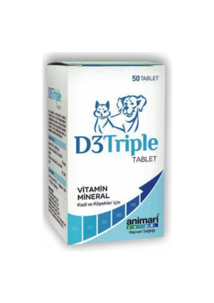 D3 Triple 50 Tablet Kedi ve Köpekler Için Vitamin D3, Kalsiyum ve Fosfor