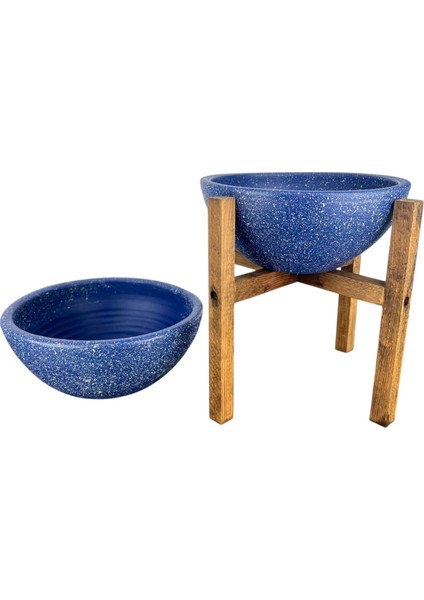 Ev Dekorasyon Lacivert Granit Aranjman Sunumluk Toprak Saksı Ayaksız Ve 4 Ayaklı İkili Set 20 Cm Çap modelleri