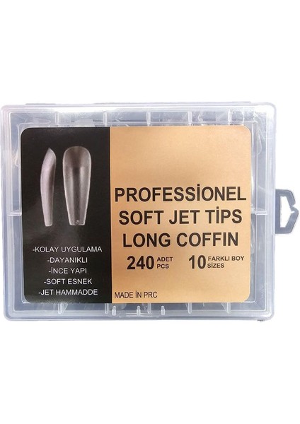 Yeni Nesil Protez Tırnak Jel Tips Soft Gel Tips Long Coffin 240 Adet