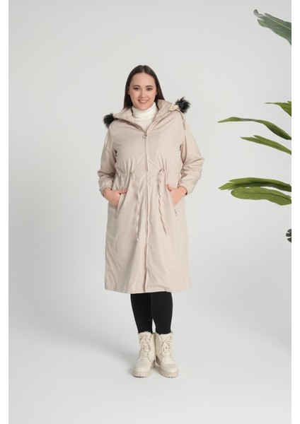 Kadın Bondit Kumaş Kapüşonlu Içi Kürklü Kışlık Mont, Taş fiyatları