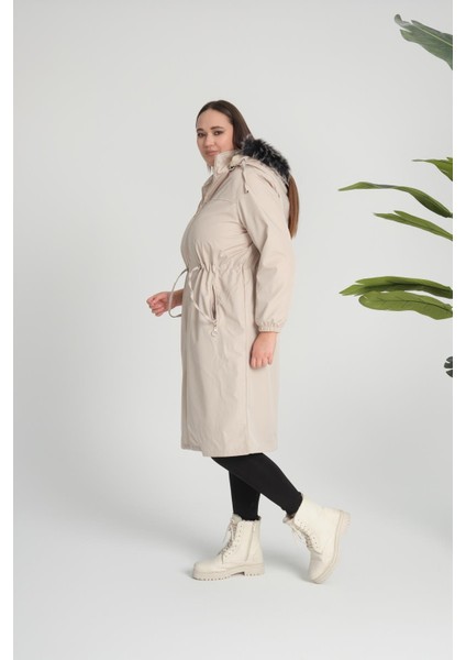 Kadın Bondit Kumaş Kapüşonlu Içi Kürklü Kışlık Mont, Taş modelleri