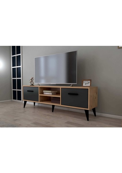 Melen 2 Çekmeceli 140 cm Tv Sehpası - Atlantik Çam / Siyah