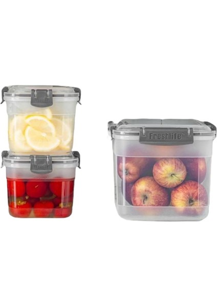 3’lü Kare Sızdırmaz Kapaklı Erzak Saklama Kabı Seti 0,300 ml - 0,600 ml - 1,200 Lt