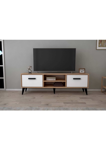 Melen 2 Çekmeceli 180 cm Tv Sehpası - Atlantik Çam / Beyaz