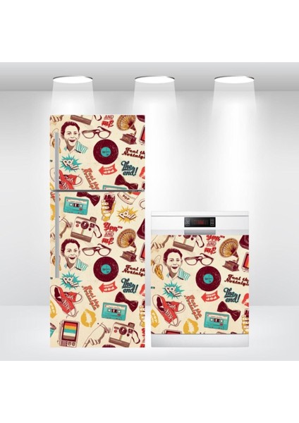Buzdolabı ve Bulaşık Makinesi Kapak Sticker Kendinden Yapışkanlı Folyo Kaplama Popart