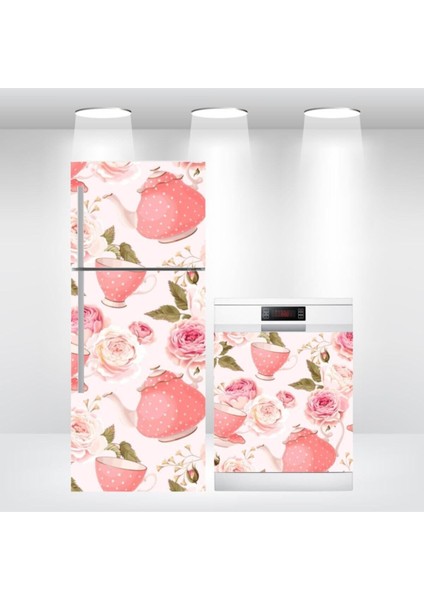 Buzdolabı ve Bulaşık Makinesi Kapak Kendinden Yapışkanlı Sticker Folyo Fincan Gül