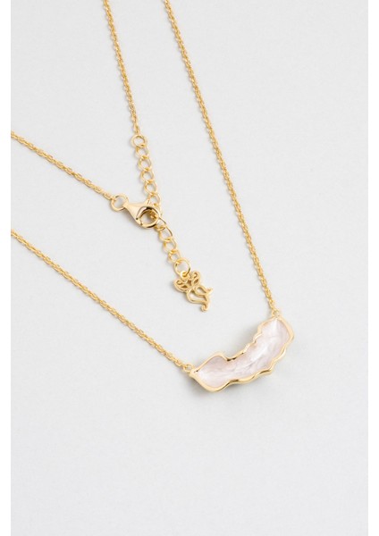 Derin Beyaz 18 Ayar Sarı Altın Kaplama 45 cm Gümüş Kolye