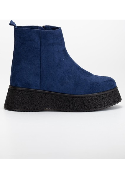 Kadın Bot Lacivert Kalın Taban Süet Bağsız Yüzüdüz modelleri