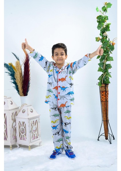 Dinozor Baskılı Çocuk Pijama Takım
