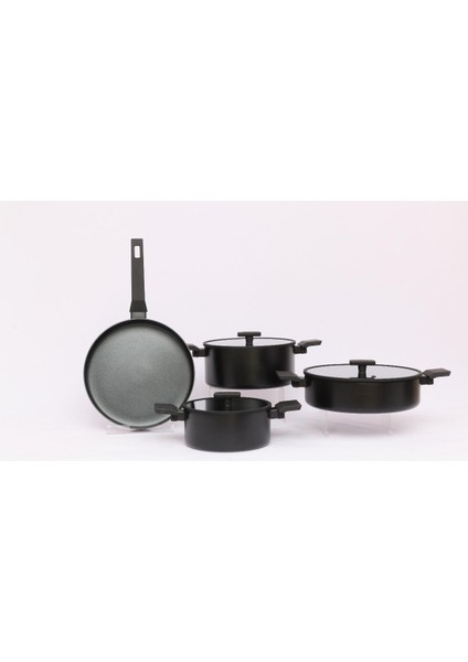 7 Parça Teflon Tencere Takımı Indüksiyon Tabanlı Siyah