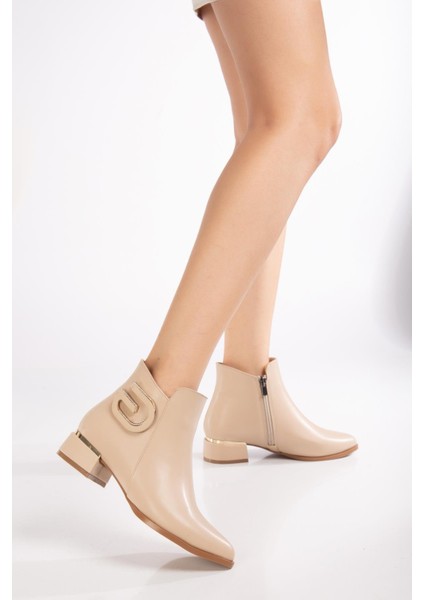 Kadın Kısa Topuklu Bot Nude Taşlı Tokalı Bağsız fiyatları