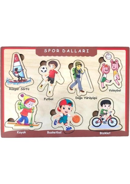 Ahşap Bul-Tak Puzzle Eğitici Öğretici 8 Parça Arka Yüzü Yazı Tahtalı Yapboz Zeka Geliştirici