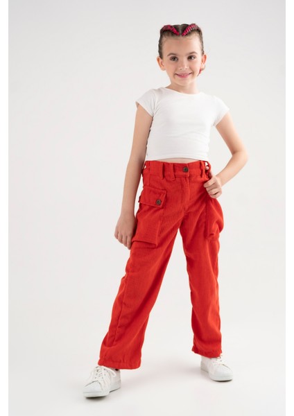 Kız Çocuk Kargo Cepli Şönil Pantolon G2524