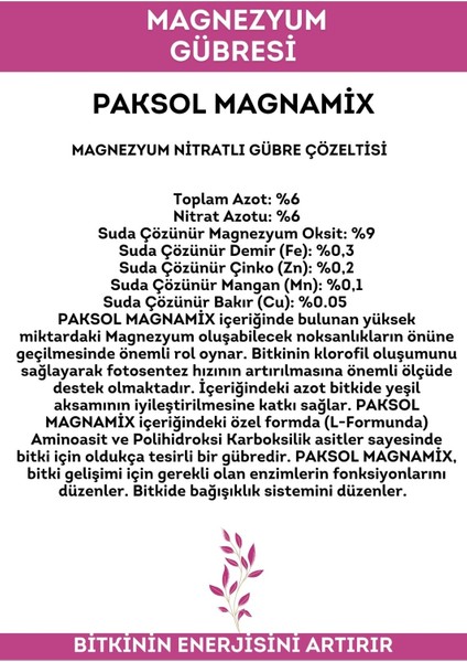 Magnamix Magnezyumlu Sıvı Gübre 1 Litre