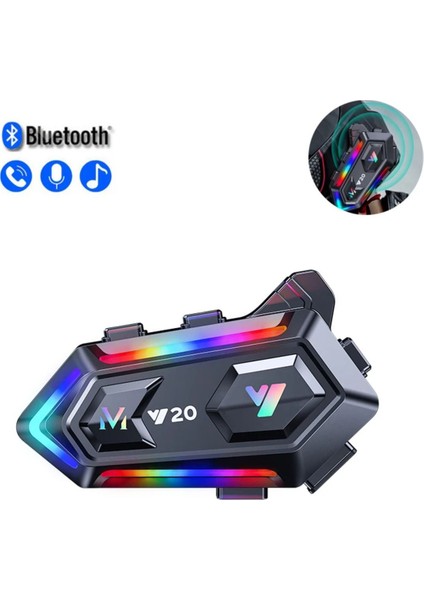 Y20 Motosiklet Bluetooth Kulaklık 5.3 Kask Kulaklık Ç Gürültü Önleyici Rgb Işık Su Geçirmez