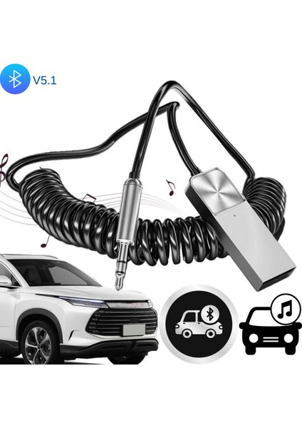Bluetooth 5.1 USB Aux Receiver Wireless Araç Kiti Kablosuz Hd Müzik Dinleme Fm Transmitter