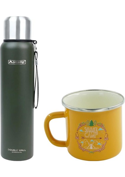 Çelik Termos 1 Lt Yeşil OUT-5050+EMAYE Summer 330 ml Kupa OUT-1900 Sarı ORC-068-B-S4