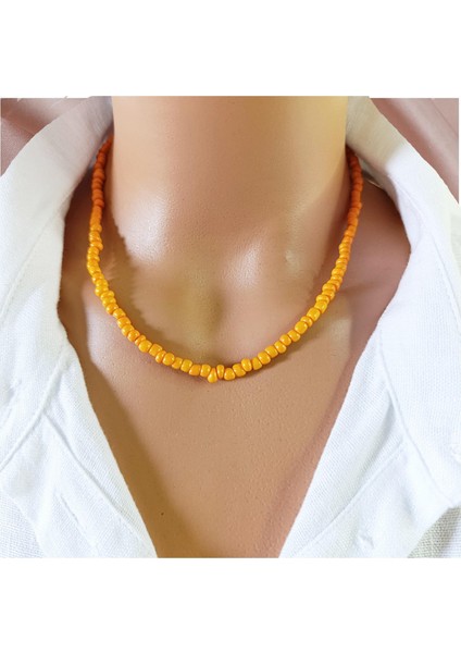 Turuncu Renk Kesme Boncuk Kadın Kolye