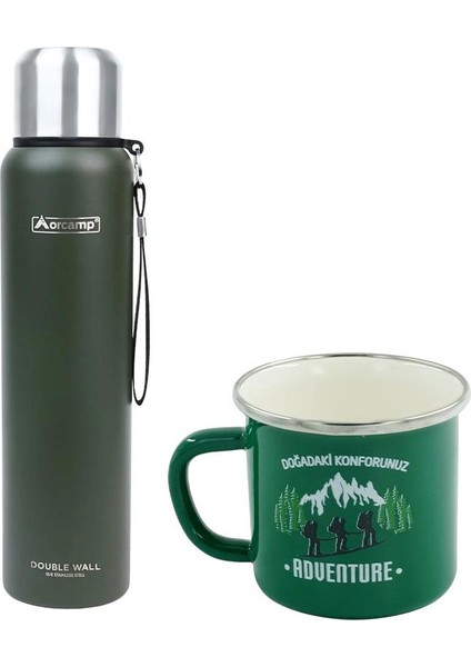 Çelik Termos 1 Lt Yeşil OUT-5050+EMAYE Adventure 330 ml Kupa OUT-1900 Yeşil ORC-068-B-Y1