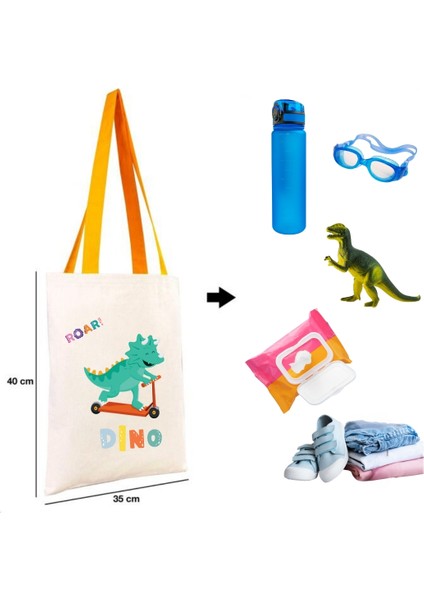 Dinozor Desen Çok Amaçlı Kanvas Çanta