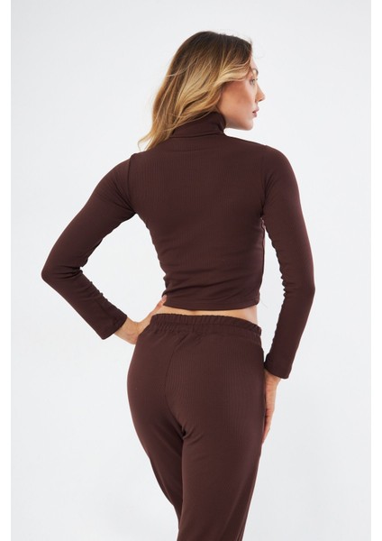 Fitilli Soft Touch Balıkçı Yaka Bluz Kahverengi indirimleri